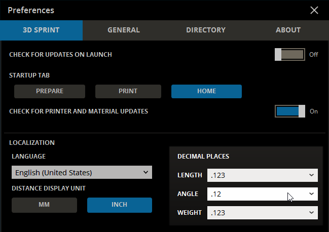 How do I change the number of decimal places shown in 3D Sprint